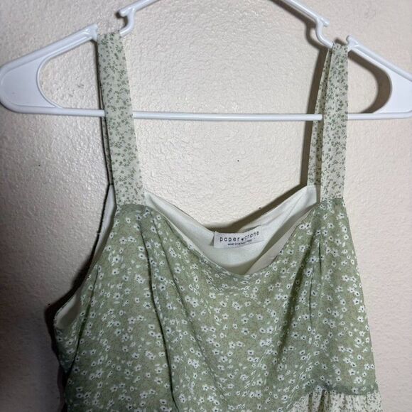 Paper Crane Tank Top Women's Large Green Tiered Boho Sleeveless Shirt Ruffle - Picture 2 of 8